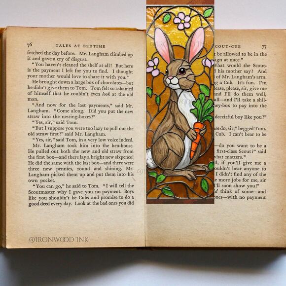 Stained Glass Look Bunny Bookmark,Orange Pink Rabbit Creature Wild Life Art - Picture 2 of 7